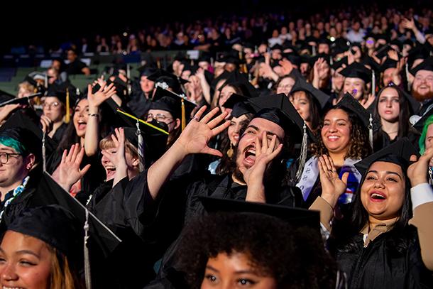 students celebrating at commencement ceremony